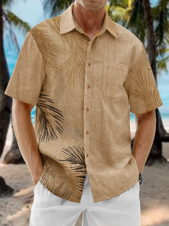 Leaves Chest Pocket Short Sleeve Resort Shirt