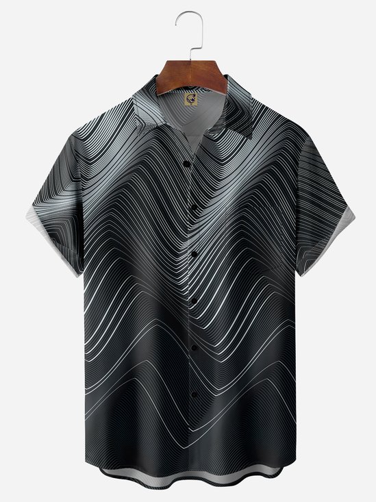 3D Line Chest Pocket Short Sleeve Casual Shirt