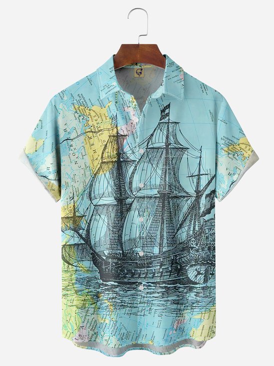 Columbus Day Sailing Chest Pocket Short Sleeve Casual Shirt