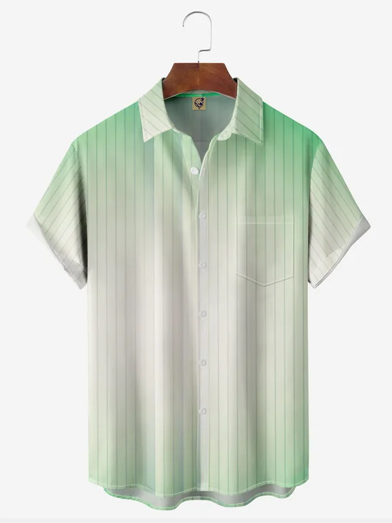 Gradient Stripe Chest Pocket Short Sleeve Casual Shirt