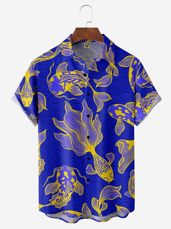 Japanese Goldfish Chest Pocket Short Sleeve Hawaiian Shirt