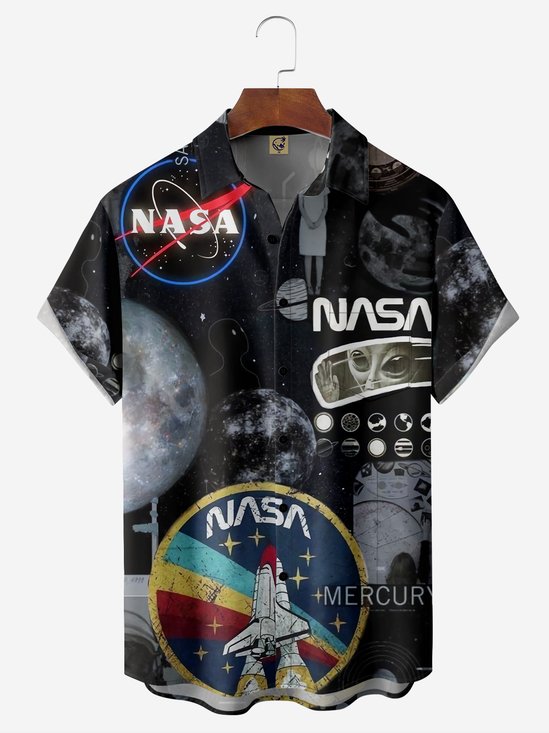 NASA Planet Chest Pocket Short Sleeve Casual Shirt