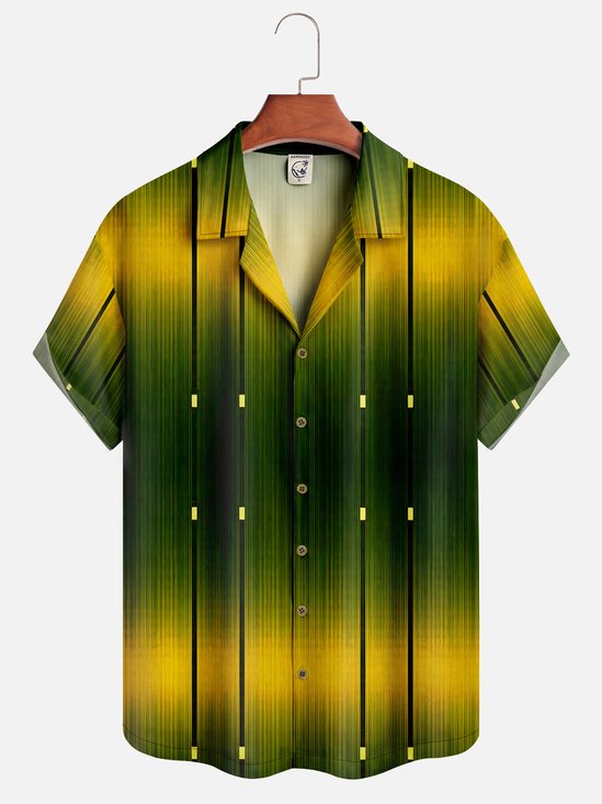 Gradient Stripes Short Sleeve Bowling Shirt