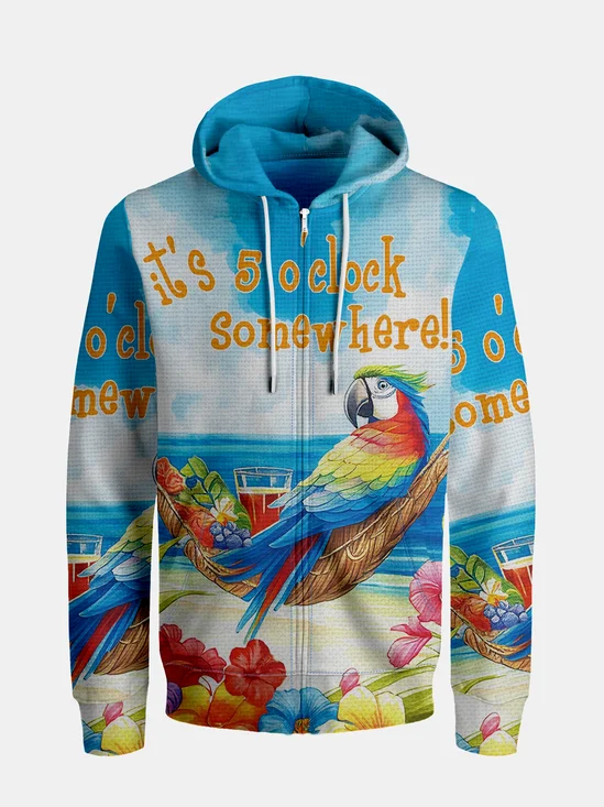 It's 5 O'Clock Somewhere Parrot Zip-up Hoodie Sweatshirt