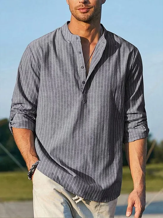 Striped Long Sleeve Casual Henley Shirt