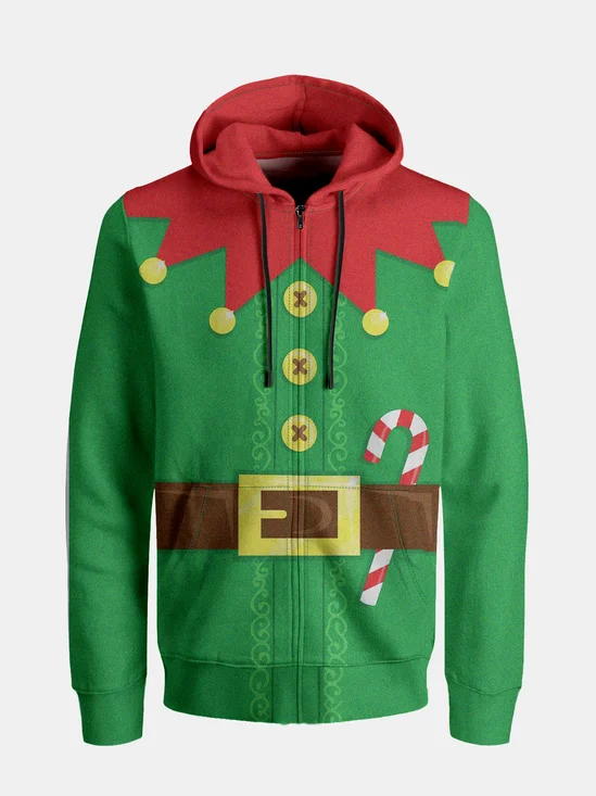 Christmas Elf Zip-up Ugly Hoodie Sweatshirt