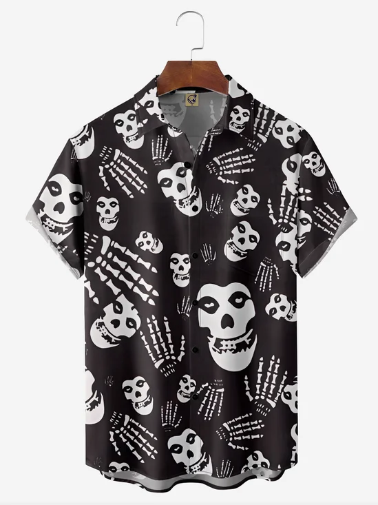 Rock Skull Chest Pocket Short Sleeve Casual Shirt