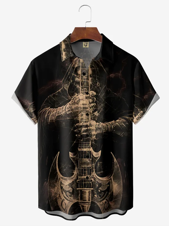 Tomahawk Guitar Chest Pocket Short Sleeve Casual Shirt
