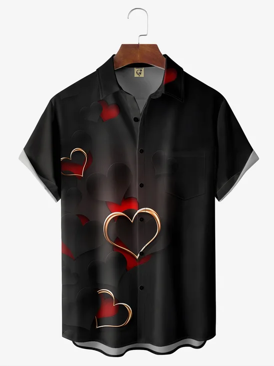 Heart Chest Pocket Short Sleeve Casual Shirt
