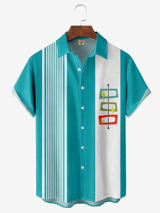Mens Geometric Print Casual Short Sleeve Shirt Hawaiian Top