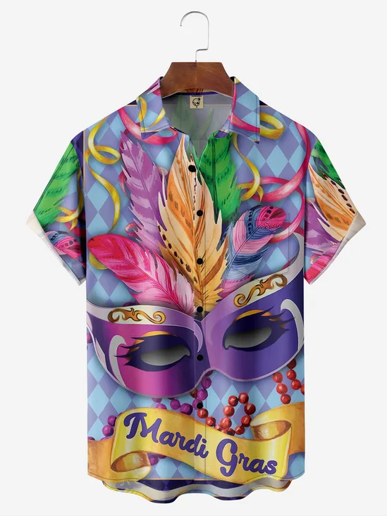 Mardi Gras Chest Pocket Short Sleeve Casual Shirt