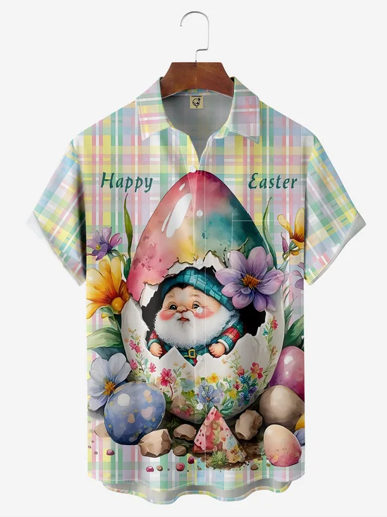Easter Egg Gnome Chest Pocket Short Sleeve Hawaiian Shirt