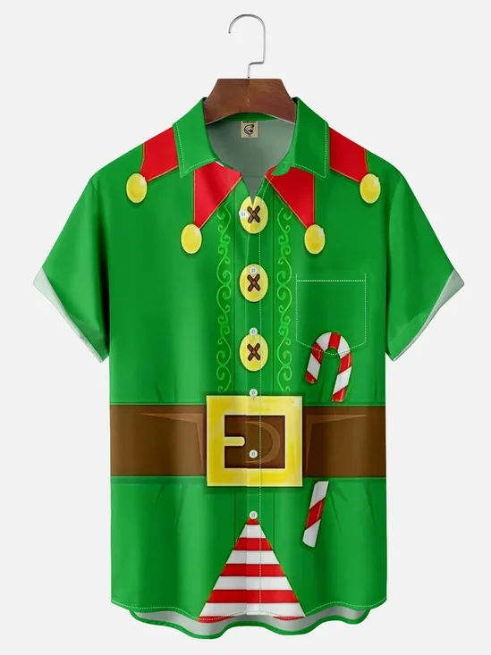 Chest Pocket Short Sleeve Ugly Christmas Shirt