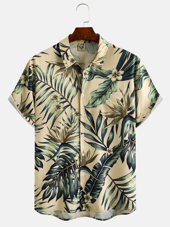 Mens Tropical Plant Graphic Print Short Sleeve Shirt
