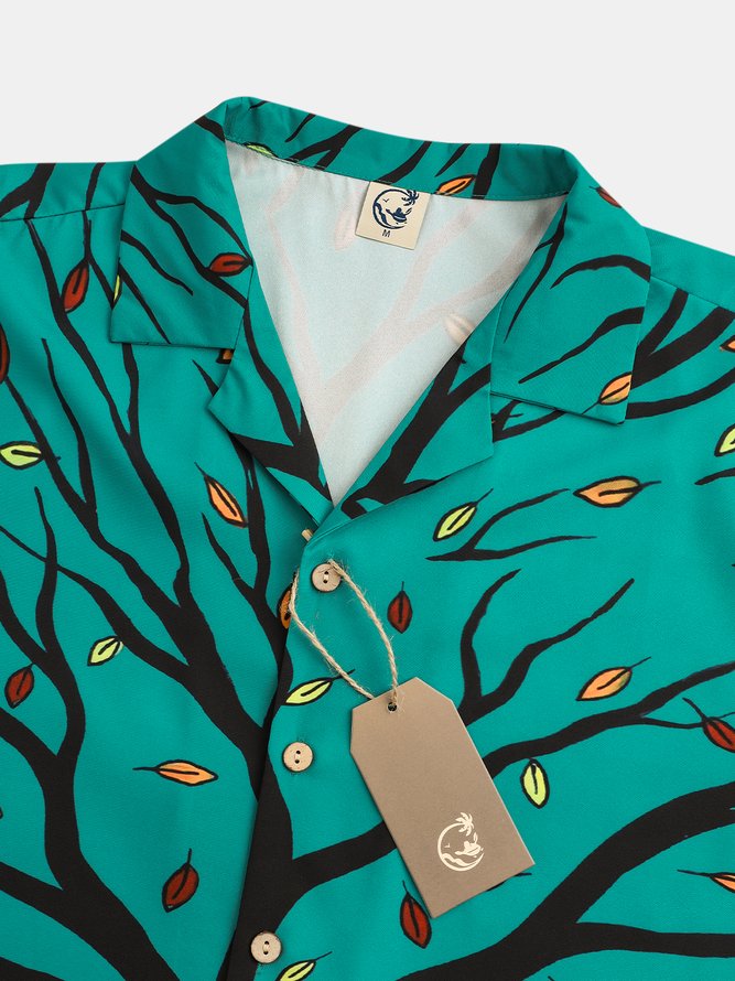 Men's Cat Print Casual Fabric Lapel Short Sleeve Hawaiian Shirt