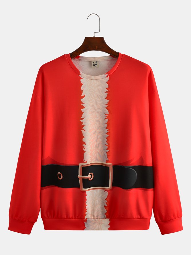 Men's Red Christmas Print Fashion Round Neck Long Sleeve Sweatshirt