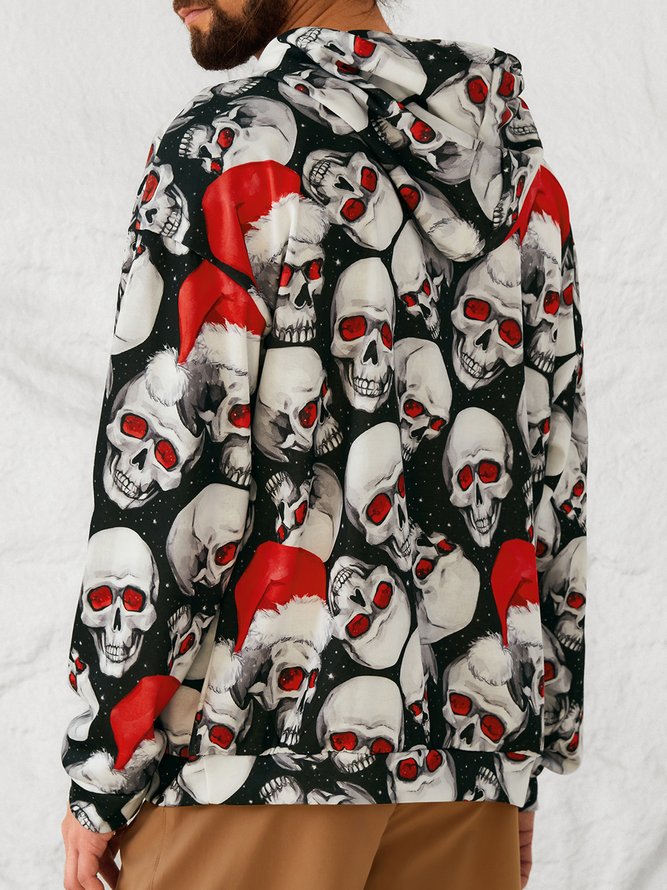 Men's Black Christmas Print Fashion Hooded Long Sleeve Sweatshirt