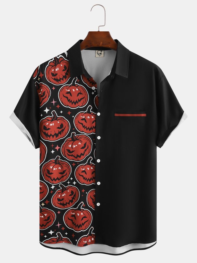 Men's Halloween Pumpkin Graphic Print Short Sleeve Shirt