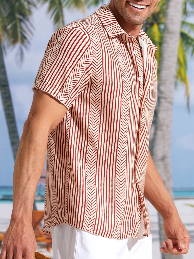 Retro Striped Chest Pocket Short Sleeve Shirt
