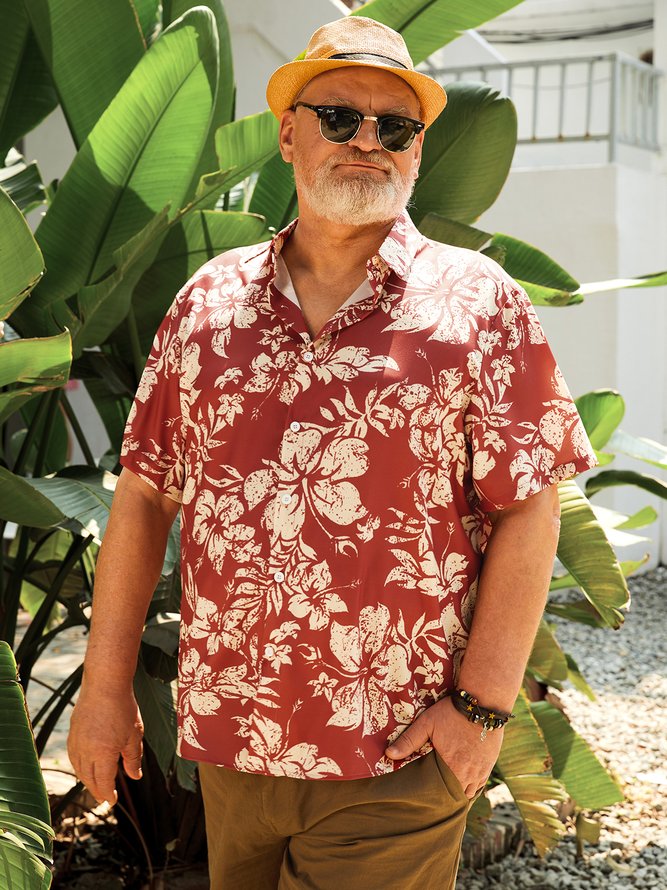 Big Siz Floral Chest Pocket Short Sleeve Hawaiian Shirt