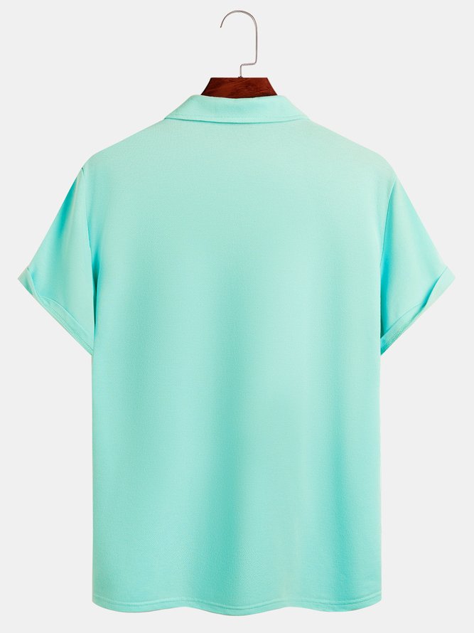 Side view of Men Summer Turtle Hawaii Printing Lightweight Micro-Elasticity Daily Buttons Short sleeve Casual Polo