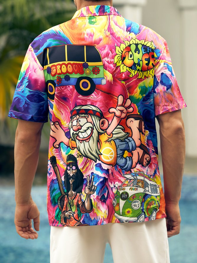 Hippie Love and Peace Short Sleeve Aloha Shirt