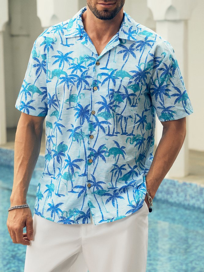 Men Summer Coconut Tree Vacation No Elasticity Short Sleeve Cotton Regular H-Line Camp Collar Aloha Shirts-image-15732873