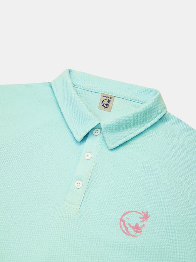 Side view of Men Summer Turtle Hawaii Printing Lightweight Micro-Elasticity Daily Buttons Short sleeve Casual Polo