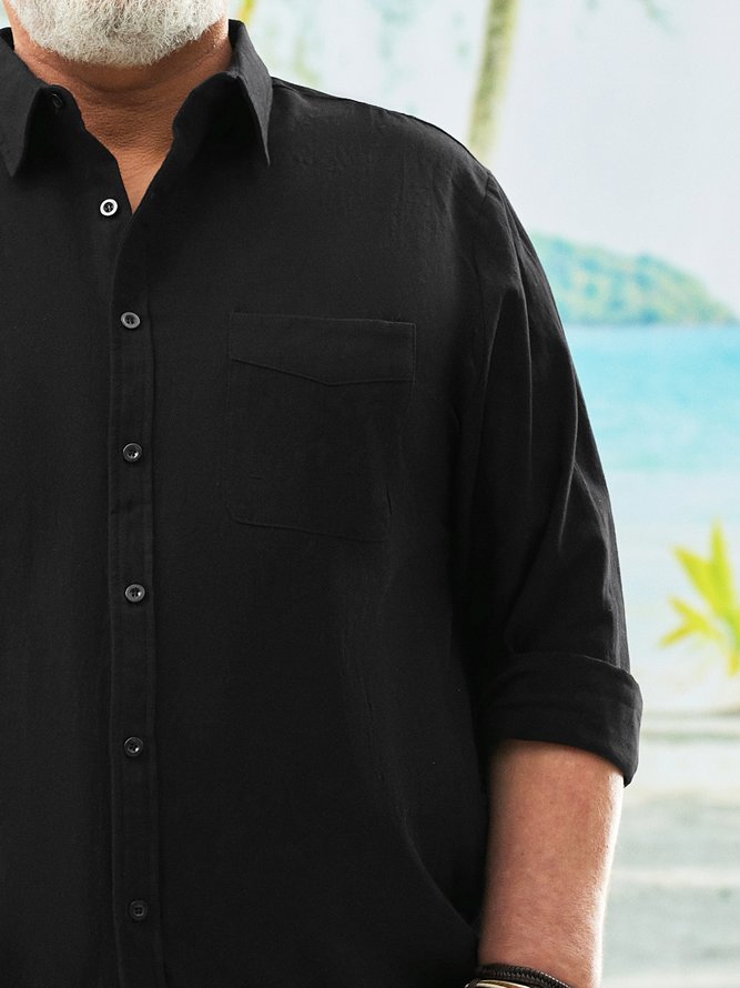 Side view of Men Casual Plain Spring/Fall No Elasticity Vacation Open Front Long Sleeve Regular Shirt Collar Casual Shirts