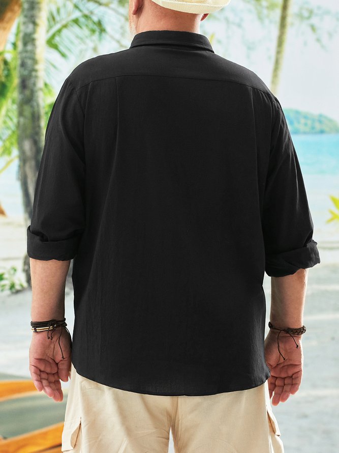 Side view of Men Casual Plain Spring/Fall No Elasticity Vacation Open Front Long Sleeve Regular Shirt Collar Casual Shirts