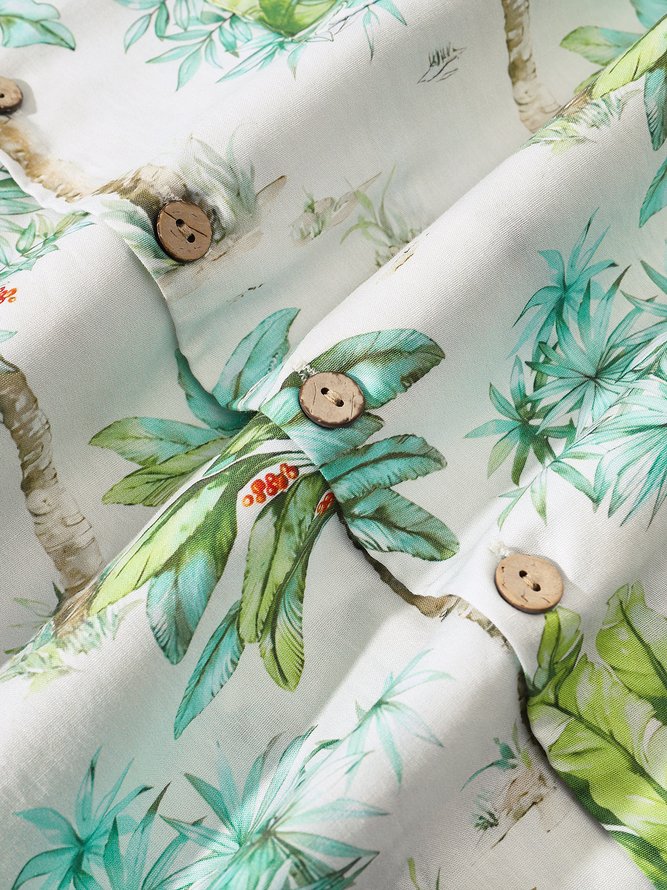 Side view of Men Summer Plants Vacation Lightweight Buttons Short Sleeve Cotton Regular Camp Collar Aloha Shirts