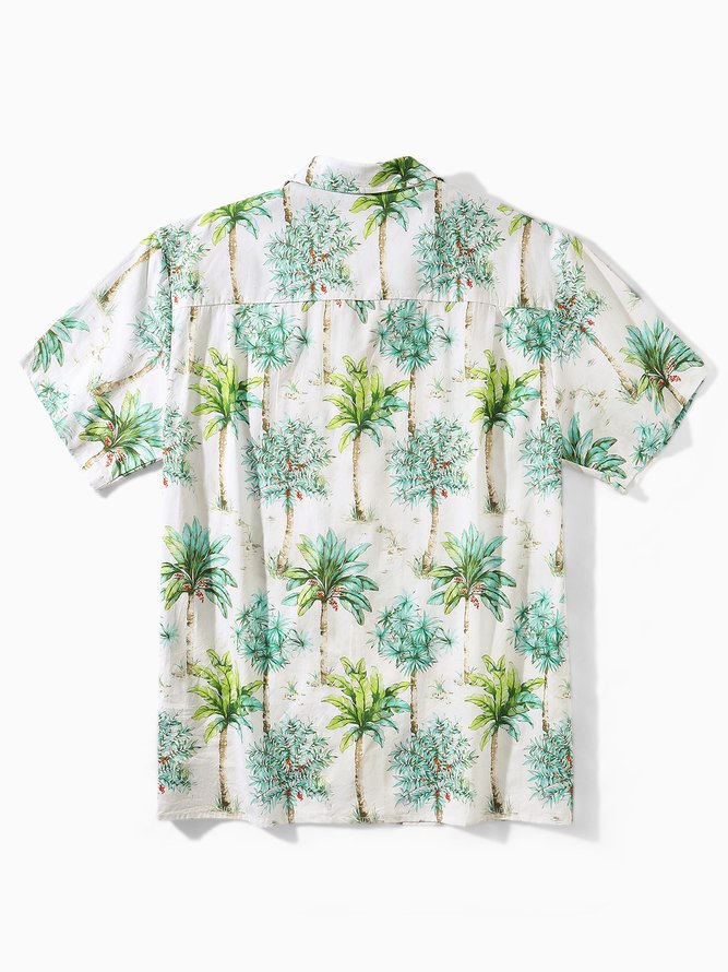 Side view of Men Summer Plants Vacation Lightweight Buttons Short Sleeve Cotton Regular Camp Collar Aloha Shirts