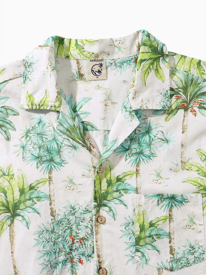 Side view of Men Summer Plants Vacation Lightweight Buttons Short Sleeve Cotton Regular Camp Collar Aloha Shirts