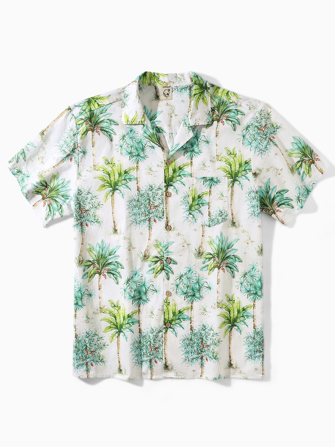Side view of Men Summer Plants Vacation Lightweight Buttons Short Sleeve Cotton Regular Camp Collar Aloha Shirts