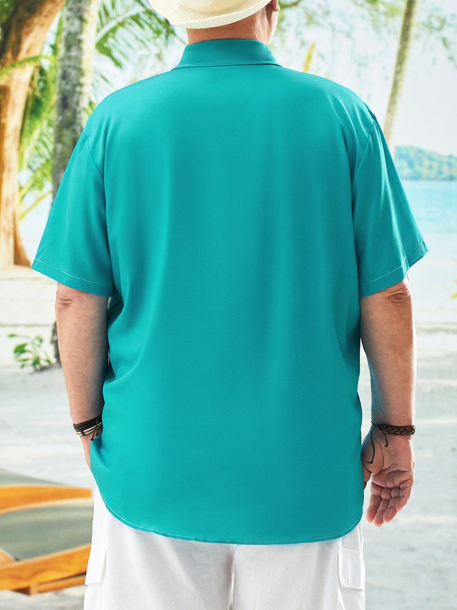 Big Size Geometric Chest Pocket Short Sleeve Bowling Shirt