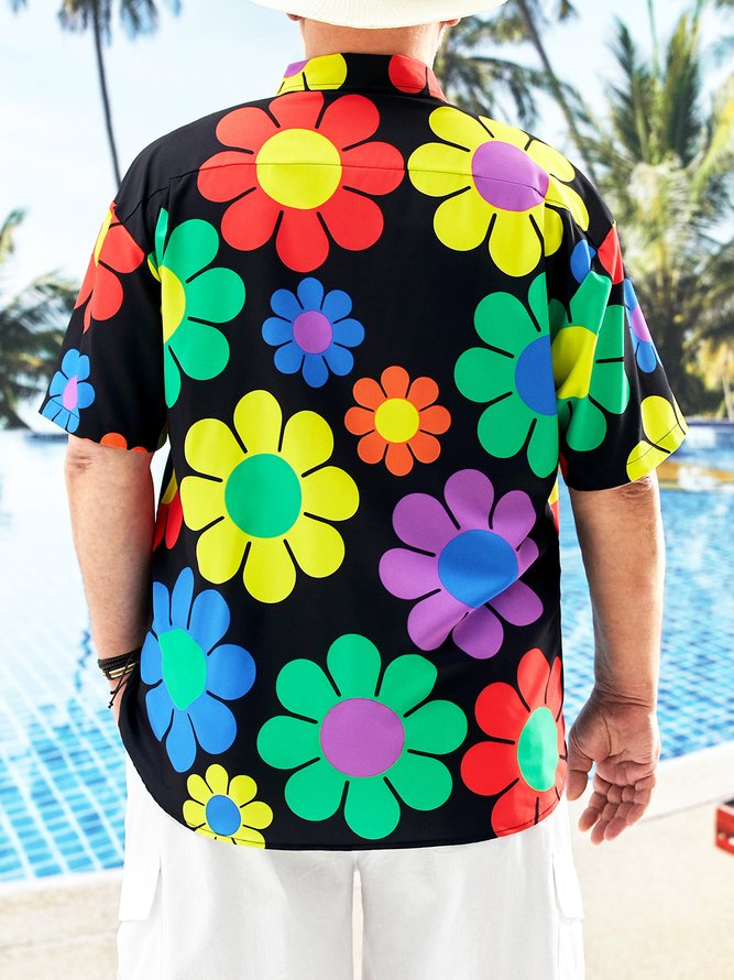 Big Size Floral Chest Pocket Short Sleeve Hawaiian Shirt