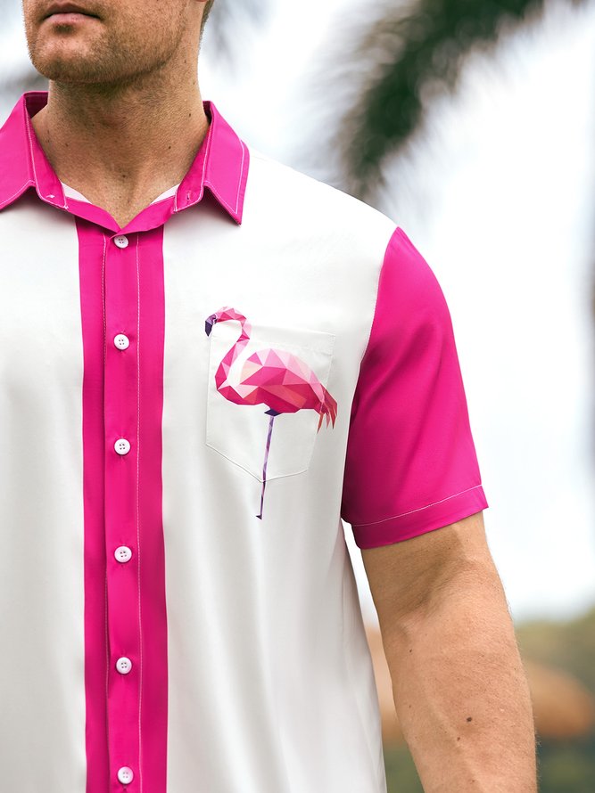 Mens Hawaiian Flamingo Graphic Short Sleeve Shirt Hawaiian Shirt