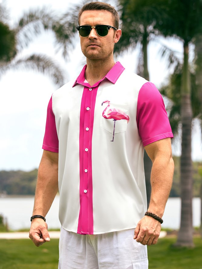 Mens Hawaiian Flamingo Graphic Short Sleeve Shirt Hawaiian Shirt