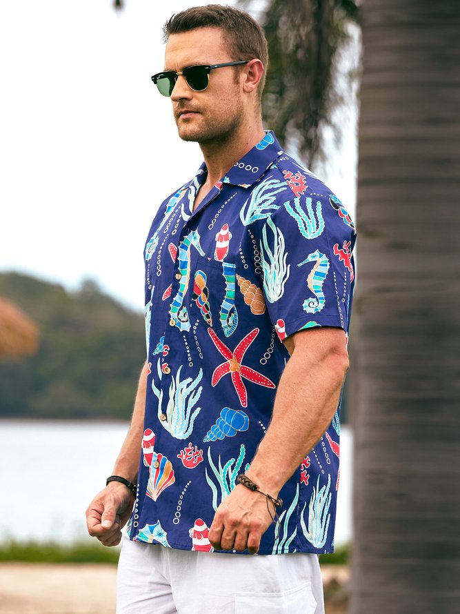 Hardaddy® Cotton Marine Life Chest Pocket Aloha Shirt