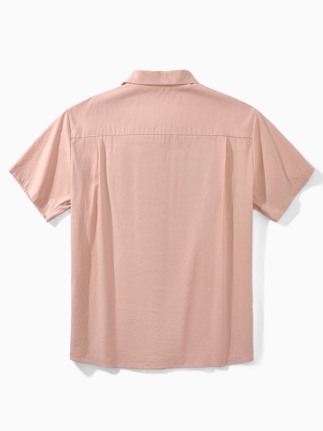 Side view of Men Summer Flamingo Vacation Lightweight No Elasticity Moisture Permeability Loose Regular Camp Collar Aloha Shirts