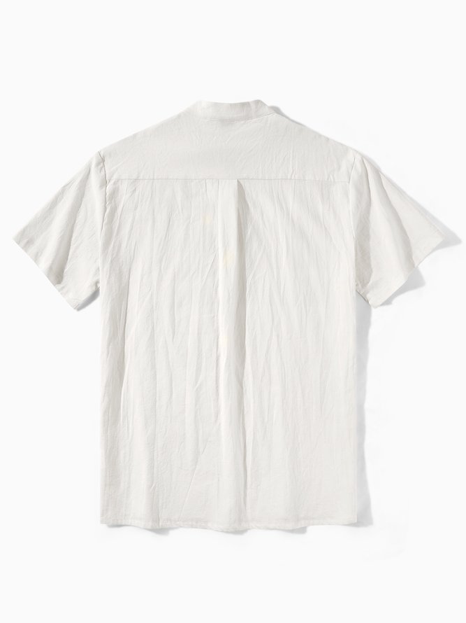 Side view of Men Casual Plain Summer Lightweight No Elasticity Moisture Permeability Loose Cotton H-Line Guayabera Shirts