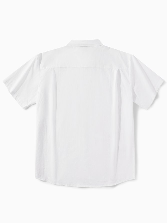 Side view of Men Floral Summer Vacation No Elasticity Household Short Sleeve Cotton H-Line Shirt Collar Guayabera Shirts