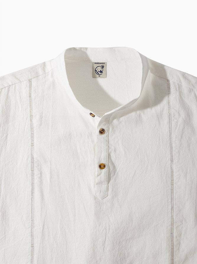 Side view of Men Casual Plain Summer Lightweight No Elasticity Moisture Permeability Loose Cotton H-Line Guayabera Shirts