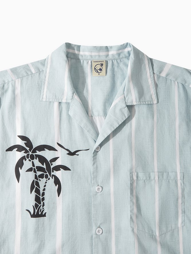 Side view of Men Coconut Tree Summer Vacation Natural No Elasticity Moisture Permeability H-Line Regular Camp Collar Aloha Shirts