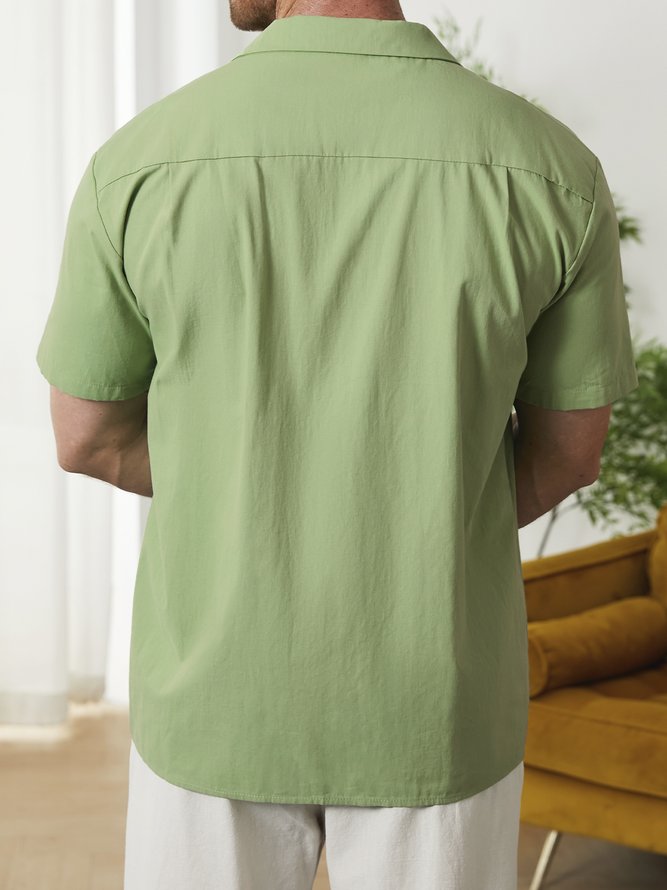 Side view of Men Summer Coconut Tree Vacation No Elasticity Moisture Permeability Household Regular H-Line Camp Collar Aloha Shirts