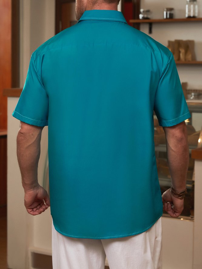 BBQ Pig Cooker Chest Pocket Short Sleeve Casual Shirt