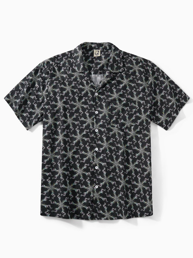 Side view of Men Summer Plants Vacation Natural No Elasticity Loose Regular H-Line Camp Collar Aloha Shirts