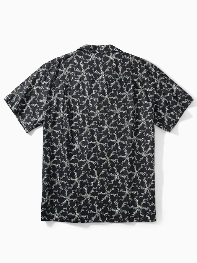 Side view of Men Summer Plants Vacation Natural No Elasticity Loose Regular H-Line Camp Collar Aloha Shirts