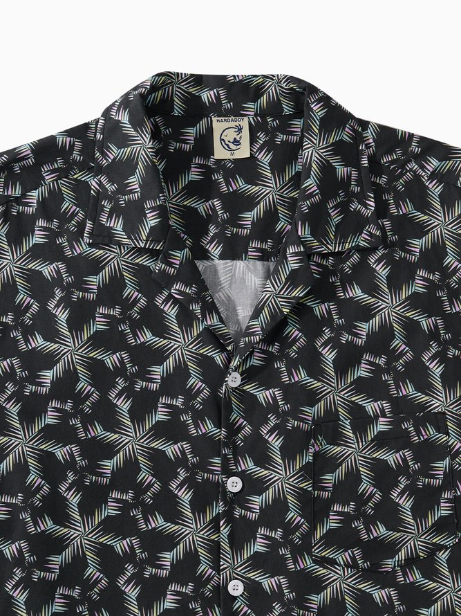 Side view of Men Summer Plants Vacation Natural No Elasticity Loose Regular H-Line Camp Collar Aloha Shirts