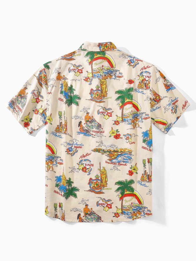 Side view of Men Summer Plants Vacation Natural No Elasticity Wicking Cotton Regular Shirt Collar Aloha Shirts